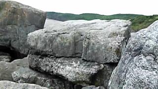 Sex on the beach with housewife in public outdoor orgasm