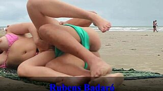 latina brunette couple fucks bent over on beach