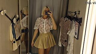 sexy try on haul with transparent clothes at the mall