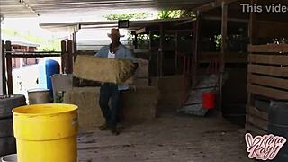 hey, these naughty cowgirls like nina kayy ride big black cocks in interracial threesome with cum on tits and curvy ass doggystyle on the ranch