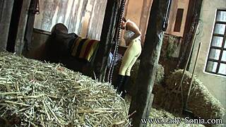 Hey peeping tom, watch Lady Sonia tease and masturbate at the stables!
