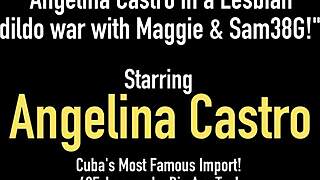Angelina Castro joins Maggie in a casual lesbian dildo war scene