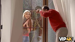 Why not let this girl suck and ride her much older boyfriend's penis on the desk for shaved pussy action?