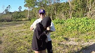 Oh my god, check out this creampie interracial anal pounding in the outdoor public spot!