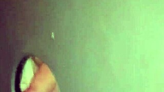 that redhead young girl takes cumshots on her face from two older guys at the gloryhole in the swing house, oh man...