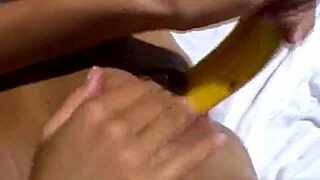 wow this hottest blonde milf ever shoves banana deep in her pussy outdoors 😍🍌