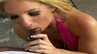 Blonde milf Jordan Kingsley teases then gets fucked hard by massive black cock in interracial action.