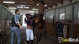 In a steamy encounter, the stable boy passionately bangs the sexy brunette babe in cowgirl and doggystyle positions.