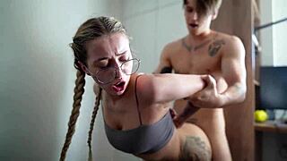 Curious Petite Blonde And Brunette In FFM Threesome Swallow Cum After Deepthroat Blowjob!