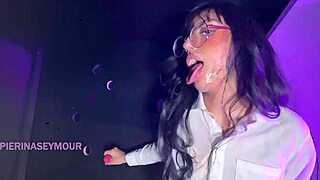 i'm a sexy brunette with a big ass taking on two huge cocks through the glory hole