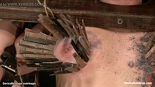 Huge boobs lesbian bound and tormented in extreme BDSM whipping