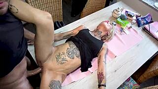 Hey, want a quickie with Vicky? Creampie on the kitchen table for this German housewife without condom?