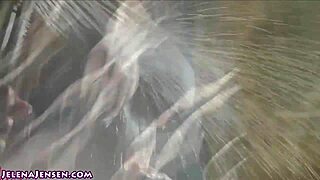 Jelena Jensen fingers wet pussy in tight dress and heels