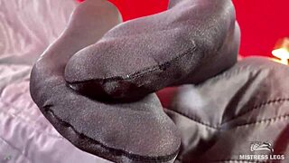 My long legs in anthracite nylon pantyhose tease with feet rubbing close up.