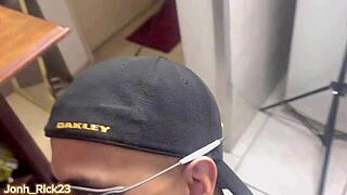 Oh man, I got my Brazilian neighbor to suck my cock, and uh, his girlfriend joined in too for some wet bareback fun