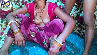 Desi bride in red saree enjoys romantic hairy pussy licking and doggystyle sex with friend barefoot.