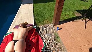 Huge tits Latina MILF gets anal creampie from pool boy bent over 😈🍑