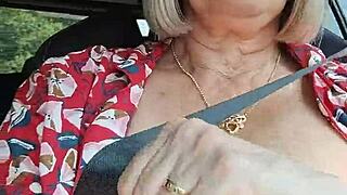 Amateur housewife flashing tits while riding outdoors