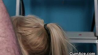 hey, why does this frisky hottie get a jizz shot on her face and then eat up all the cum swapping action?