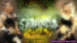 Bdsm lesbians get bound and face fucked in intense lezdom threesome with strapon