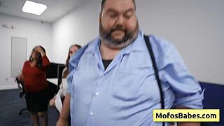 busty brunette gets messy facial in office