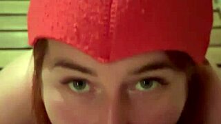 Why does this redhead with big ass suck cum in the bathhouse?