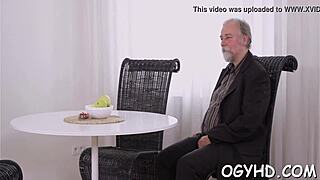 Old guy pounds tight young Russian pussy missionary style with blowjob start