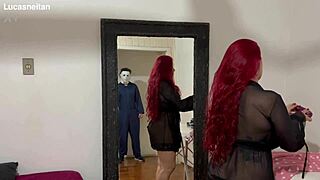 Oh man, that halloween michael myers just wrecked camila gauchas tight ass without mercy in wild anal creampie action