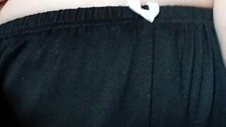 Wow this pregnant milf is spitting on her big tits and nipples