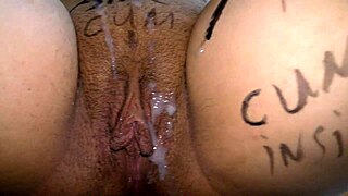 big boobed bbw wife blindfolded gets orgasm from hitachi vibrator and covered in cum