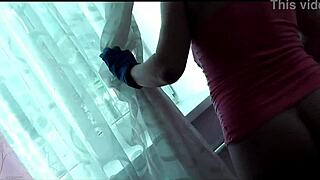 I love watching that sexy blonde in a t-shirt no panties cleaning the bedroom naked when older guy enters for shaved pussy doggystyle handjob with public nudity vibes