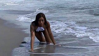 ebony waves public beach dildo fucking my wet pussy til i cum hard outdoors