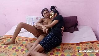 skinny indian babe sucks huge cock then gets her tight pussy drilled hard in rough action