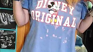 Wow, check out this blonde with big natural tits showing off her sexy new outfit in the bedroom!