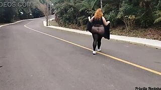 Hey, check out Priscila strolling the streets in see-through clothes, totally bare underneath and flashing everything