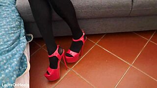 Milf shows perfect ass and beautiful legs in heels and pantyhose 😍