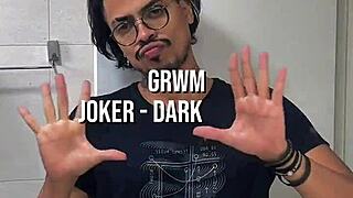 hey, check out this wild brazilian guy in coringa cosplay doing a hilarious solo handjob session, man it's epic