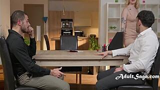 Blonde enjoys double penetration with colleagues after her big promotion at work