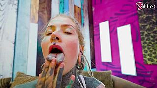 hey check out this sexy alternative chick in fishnets and high heels playing with xl dildo for solo anal fun