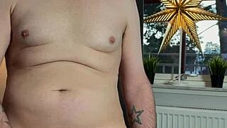 in a solo session, he masturbated with his fleshlight, building up to intense fucking until he finally came hard