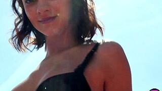 Do you want to watch this petite blonde babe do a hot outdoor striptease exposing her big tits?