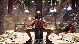 Ancient statue awakens pounding Lara in all holes 3D hentai animation