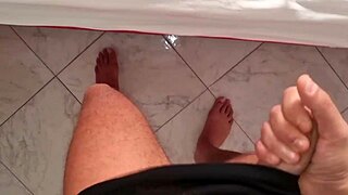 The man told her to spread her legs and touch herself before delivering a huge cumshot after a long handjob on his best friend's wife with enormous cock and loads of sperm for the slut.