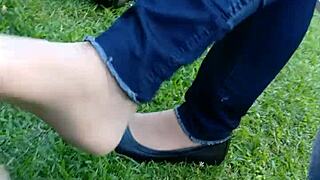 I adore shoeplay and dipping in these tan nylons and flats, feeling every sensual moment