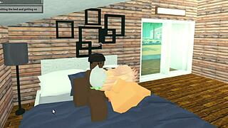 the blonde roblox slut eagerly deepthroats a massive big black cock in intense interracial face fucking