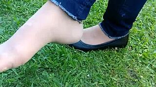 I adore shoeplay and dipping in these tan nylons and flats, feeling every sensual moment