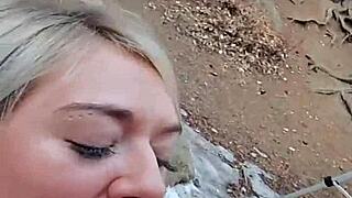 public fuck ends with cumshot facial after doggystyle action outdoors