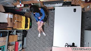 Extra Cute Brunette Thief Taylor Caught And Punish Fucked In Back Room!