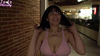Latina whore with big natural tits goes hunting for quickie fucking in mall flashing pussy