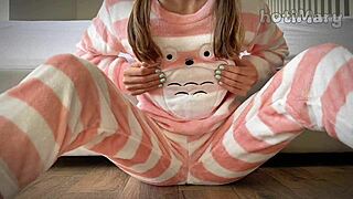 Big Squirt Orgasm from Skinny Schoolgirl with Small Tits Fingering Pussy